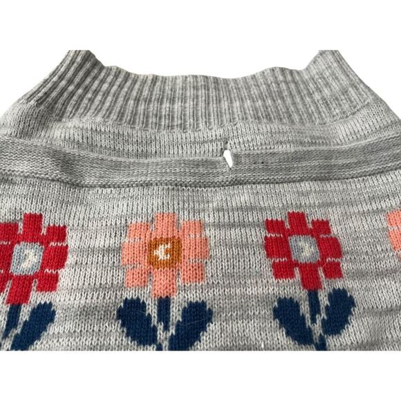 VIBRANT LIFE PULL-OVER, RACERBACK STYLE SWEATER, DOG, MED-PEACH RED BLUE FLORAL - Picture 2 of 6